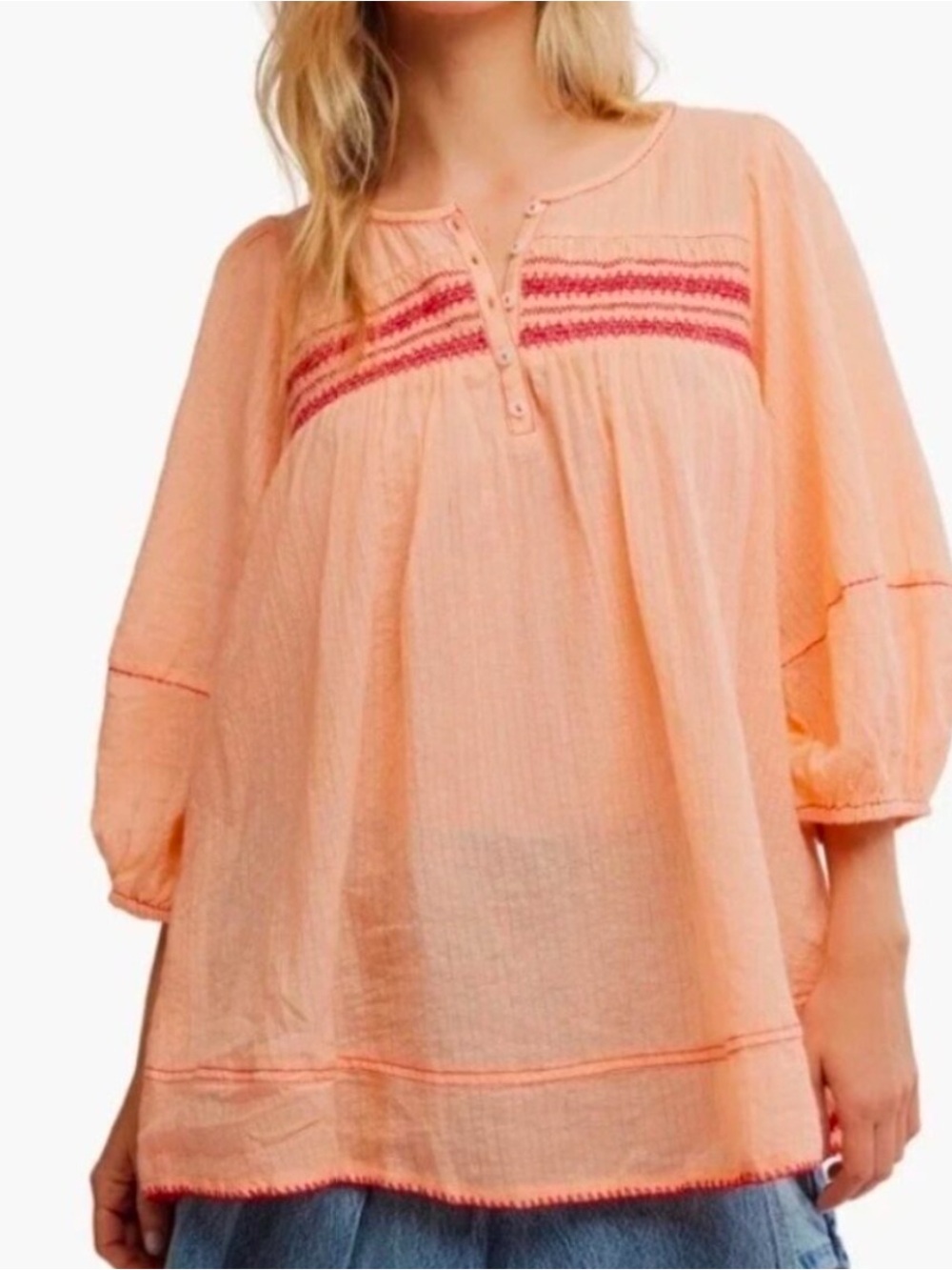 Free People Dylan Smocked Tunic “Tropical Beach Combo”. NWOT